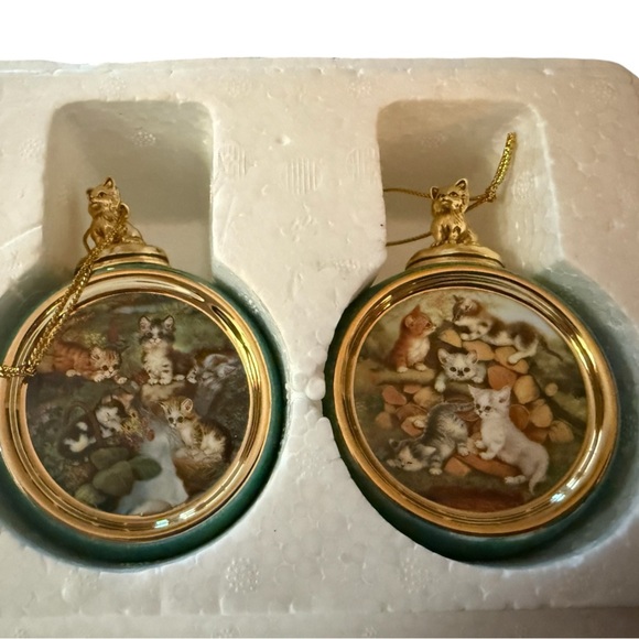 Bradford Editions Kitten Porcelain Ornaments “Prairie Frolic” & “Meadow Musings” - Picture 1 of 10
